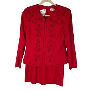Vintage 80s Karin Stevens brocade floral embroidered two piece skirt suit